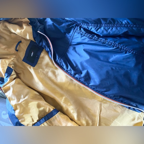 70s Vintage Men’s Jacket Navy Blue Nylon Spring Fall Coat 1970 Yellow Trim Hood - Picture 5 of 9